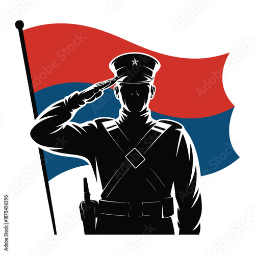 Soldier saluting in front of Armenian flag, symbolizing national pride and respect