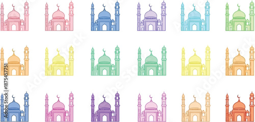 Colorful Artistic Renderings of the Taj Mahal in Various Pastel Shades for Elegant Visual Display