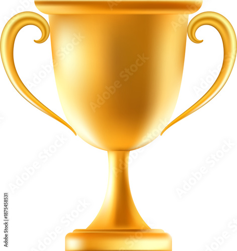 3D Gold Award Cup. Winner trophy. Award ceremony for best result in contest, sport or competition. Prize for first place in championship, success in tournament.