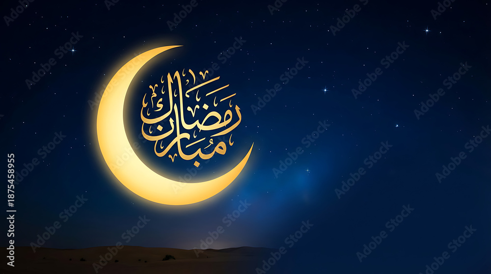Fototapeta premium Ramadan Mubarak Crescent Moon and Stars Night Sky.