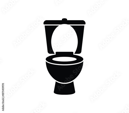 Modern toilet icon for bathroom design or plumbing service promotion, sleek minimalist style, open seat, home interior, sanitary fixture and bathroom illustration.