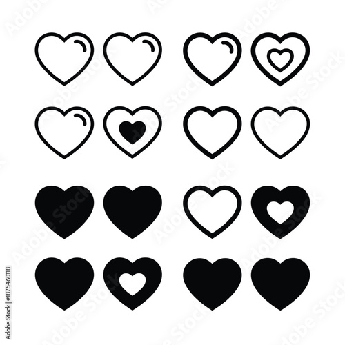a collection of black and white heart shapes on a white background