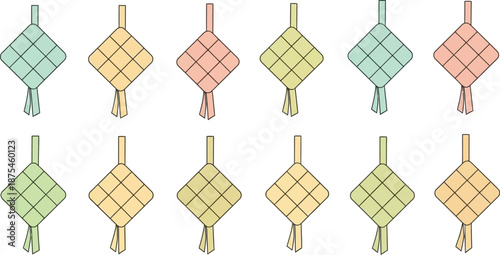 Colorful ipomoea lanterns arranged in a pattern for festive decoration with pastel tones