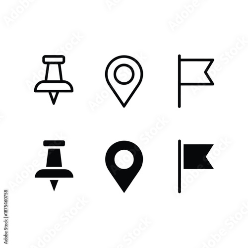 set of six icons featuring pins and flags