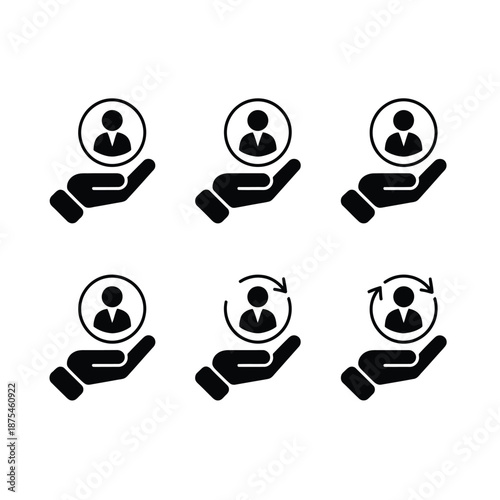 icon set of hands holding and swapping people