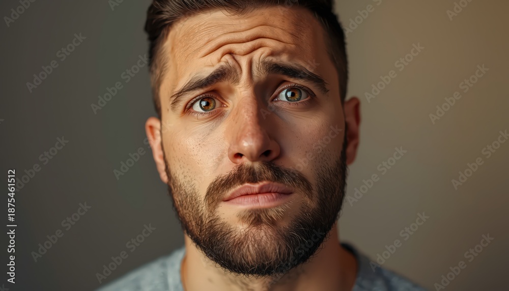 Fototapeta premium A close-up portrait of a concerned man with a puzzled expression on his face