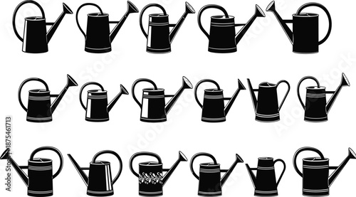 Professional Vector Collection of Garden Watering Cans Icons, Watering Pot Set for Gardening, Horticulture, Agriculture, Planting, and Floral Shop Design