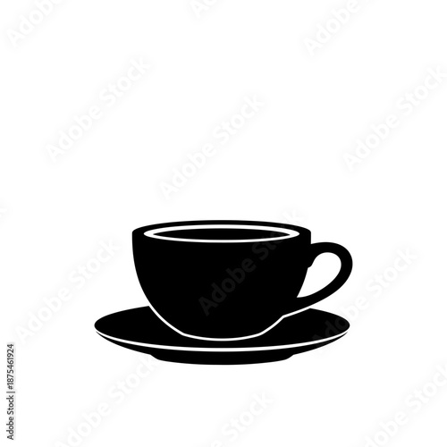 Simple Black Silhouette of a Coffee Cup and Saucer on White Background