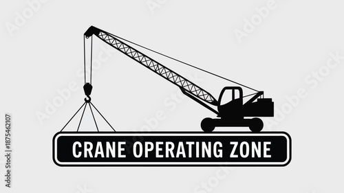 Crane operating zone warning sign with construction crane silhouette
