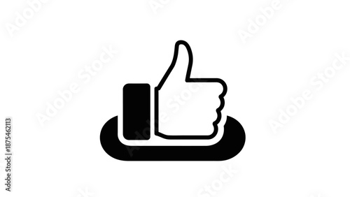 Black Silhouette Icon of Thumbs Up Hand Gesture on Isolated White Background