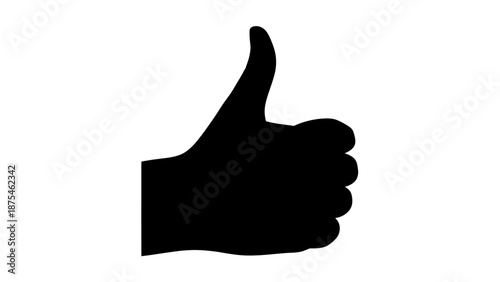 Black Silhouette Thumbs Up Hand Gesture, Positive Approval Sign Isolated White Background