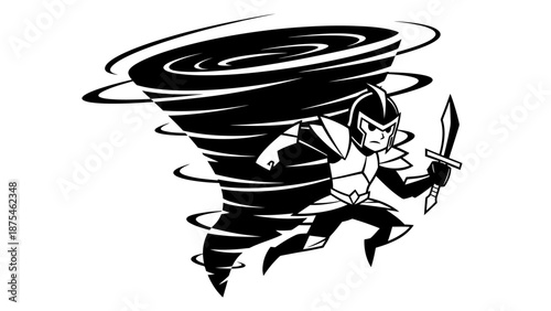 Dynamic Tornado Warrior Character with Dagger, Fantasy Hero Running Isolated White Background