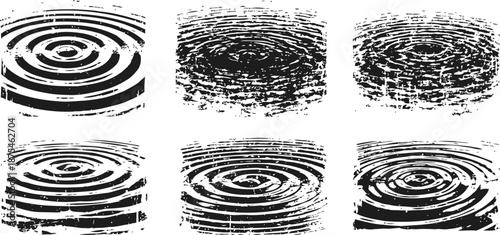 Collection of black and white circular water ripple patterns with distressed and grunge texture effects