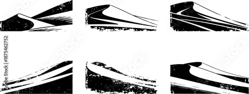 modern high speed train silhouettes with grunge textured design elements on white background