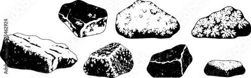 Illustration of various textured rocks and stones with detailed patterns and rough surfaces