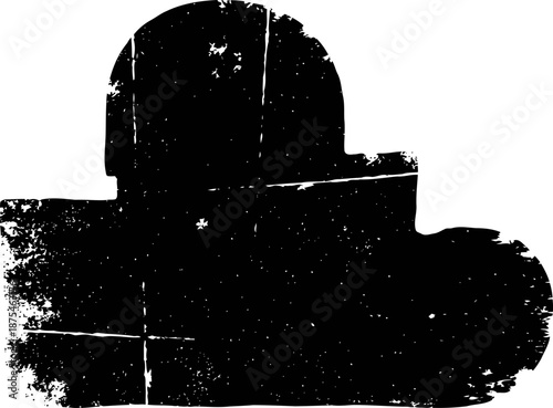 Black grunge textured abstract shape with distressed scratches and worn edges