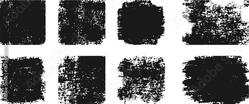 Set of eight black grunge distress texture overlays for vintage and worn effect design