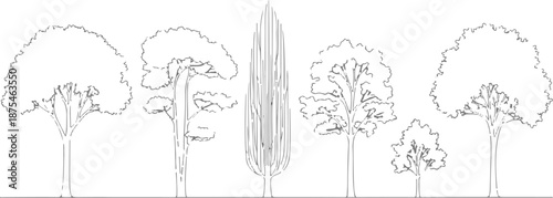 Set of 6 Outline Tree Icons Vector Illustration