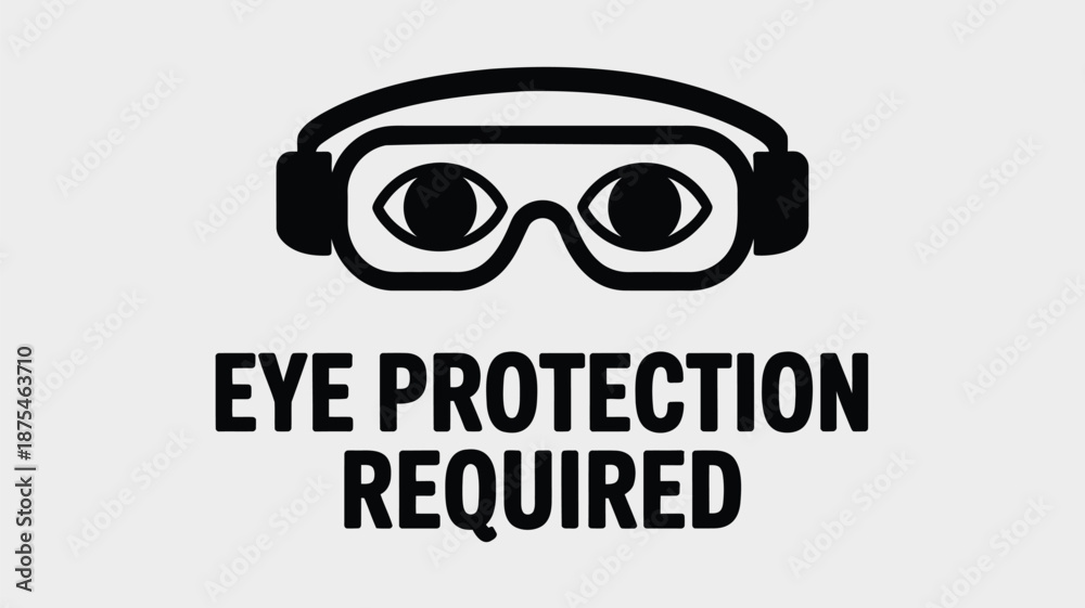 Fototapeta premium Mandatory eye protection warning sign with goggles and headset