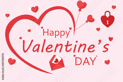 Valentine's Day holiday banner. Red hearts background. Love. Holyday card, banner, poster template