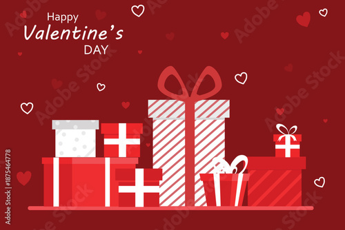 Valentine's Day holiday banner. Red hearts background. Love. Holyday card, banner, poster template