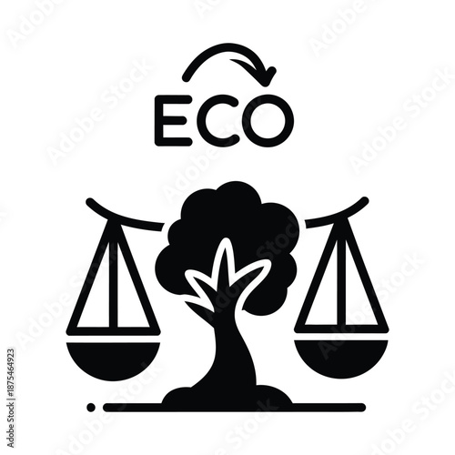 Scale with tree and eco text for environmental justice and balance
