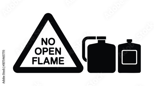 No open flame warning sign with gas cylinders