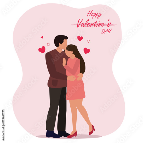 Couple in love together. Happy Valentines Day 14 February  Romantic happy loving couple. Valentine's Day, love & relationships. Happy Valentines Day vector illustration.