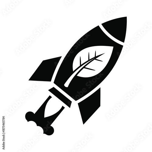 Rocket with leaf symbol representing green technology and eco startup