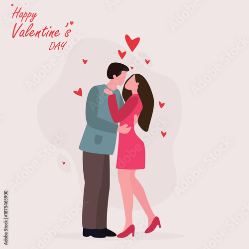Couple in love together. Happy Valentines Day 14 February  Romantic happy loving couple. Valentine's Day, love & relationships. Happy Valentines Day vector illustration.