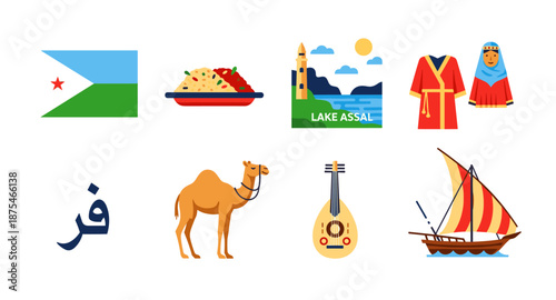 Djibouti National Symbols and Landmarks Collection Flat Icons