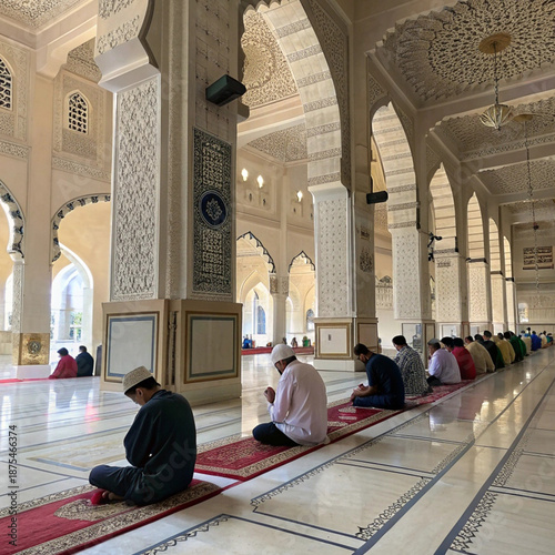 People praying in the mosque during Ramadan