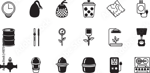 Collection of various black and white icons
