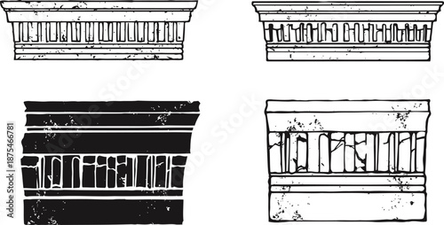 Ancient greek architectural frieze detailing with classical decorative patterns in black and white