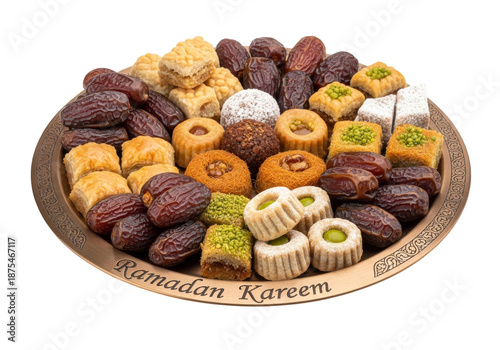 ramadan mubarak sweets platter with assorted cookies and dates