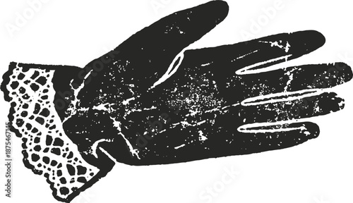 Vintage black silhouette of a female hand with lace cuff, elegant fashion accessory