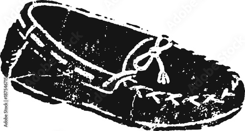 Single moccasin shoe with detailed stitching and lace tie, casual footwear design illustration