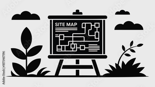 Site map presentation on an easel in a natural setting