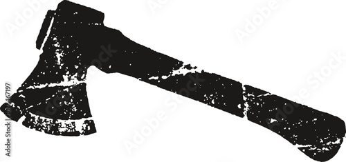 vintage weathered axe with chipped blade and worn wooden handle isolated on white background