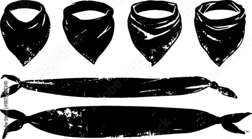 vintage bandana silhouettes in different folded and tied styles, grunge textured accessories