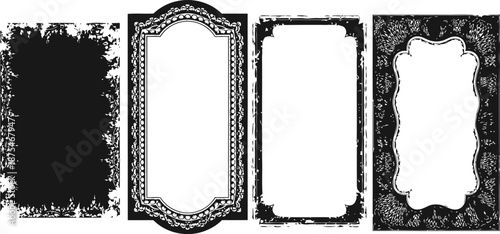 vintage ornate frames collection with distressed textures in black and white design elements