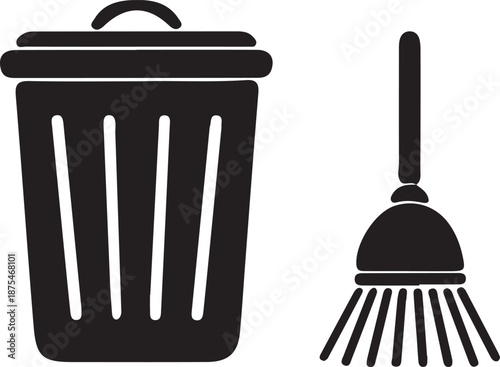 Trash can and broom cleaning tools