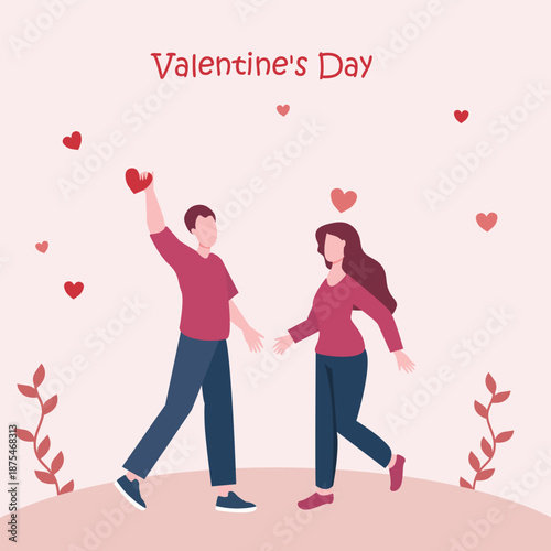 Couple in love together. Happy Valentines Day 14 February  Romantic happy loving couple. Valentine's Day, love & relationships. Happy Valentines Day vecto