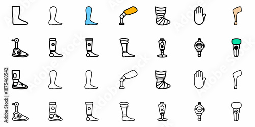 Prosthetic limbs and artificial body parts icons for medical healthcare and assistive technology