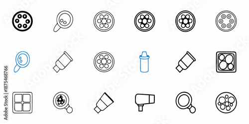 Film reel cinema and movie production icons for video filmmaking entertainment industry
