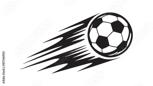 Dynamic flaming soccer ball vector illustration showing a fast moving football with fire trails and motion lines for action sports logos and team mascots.