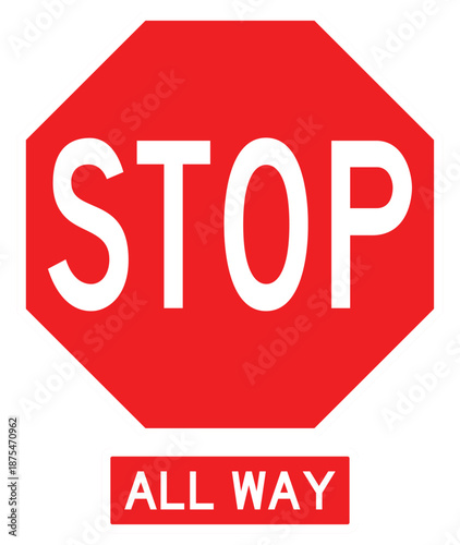 All Way Stop Sign R1-1 & R1-3P – MUTCD Traffic Vector