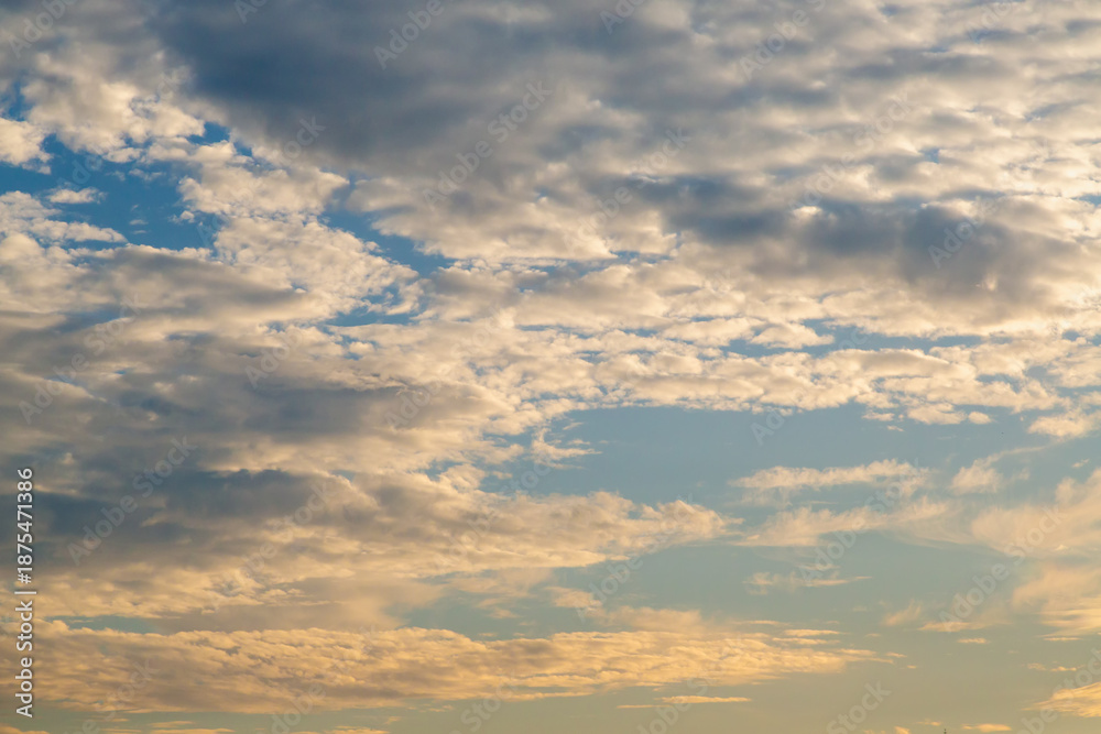 Obraz premium High-altitude cirrus clouds drifting across the calm evening sky.