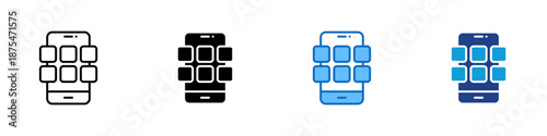 Bloatware Multiple Style Icon Design Vector - Smartphone filled with stacked blocks, representing unwanted software, system overload, and performance loss