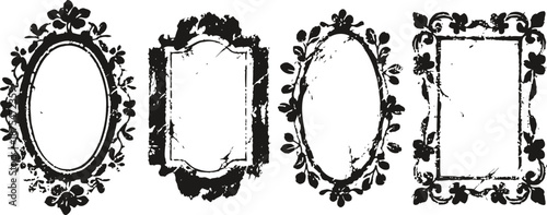 vintage decorative floral frames set with ornamental borders in black and white design